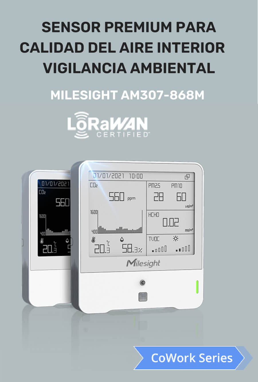 Sensor de premium AM307-868M LoRaWAN® para monitoreo de la calidad del aire interior y el ambiente